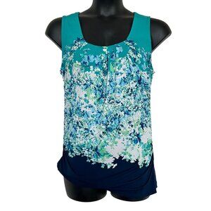 New York & Company Stretch Blouse Women's Size L Color Blue Floral